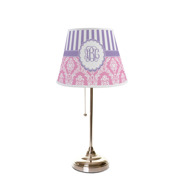 Pink & Purple Damask Poly Film Empire Lampshade - On Stand