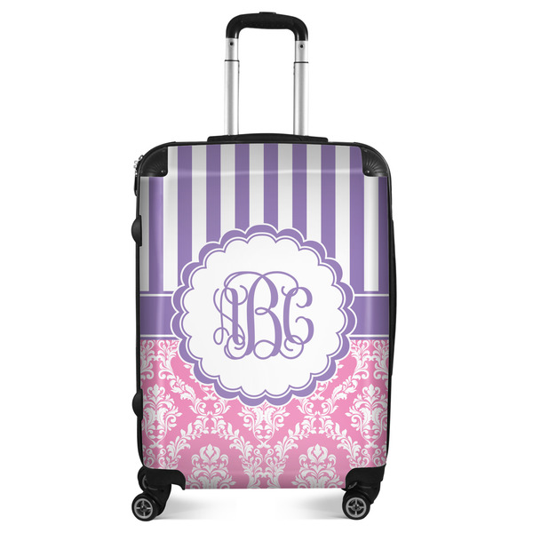 Custom Pink & Purple Damask Suitcase - 24" Medium - Checked (Personalized)