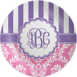 Pink & Purple Damask Melamine Plate (Personalized)