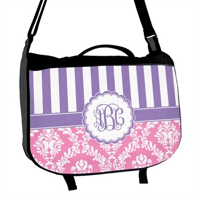 Pink & Purple Damask Messenger Bag (Personalized)