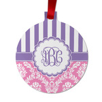 Pink & Purple Damask Metal Ball Ornament - Double Sided w/ Monogram