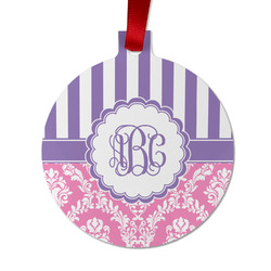 Pink & Purple Damask Metal Ball Ornament - Double Sided w/ Monogram