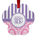 Pink & Purple Damask Metal Paw Ornament - Double Sided w/ Monogram