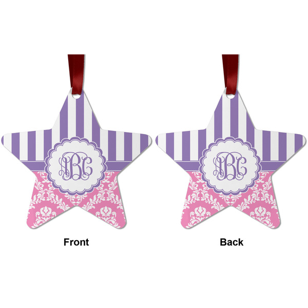 Pink & Purple Damask Metal Star Ornament - Front and Back