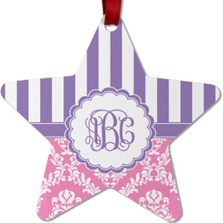 Pink & Purple Damask Metal Star Ornament - Double Sided w/ Monogram