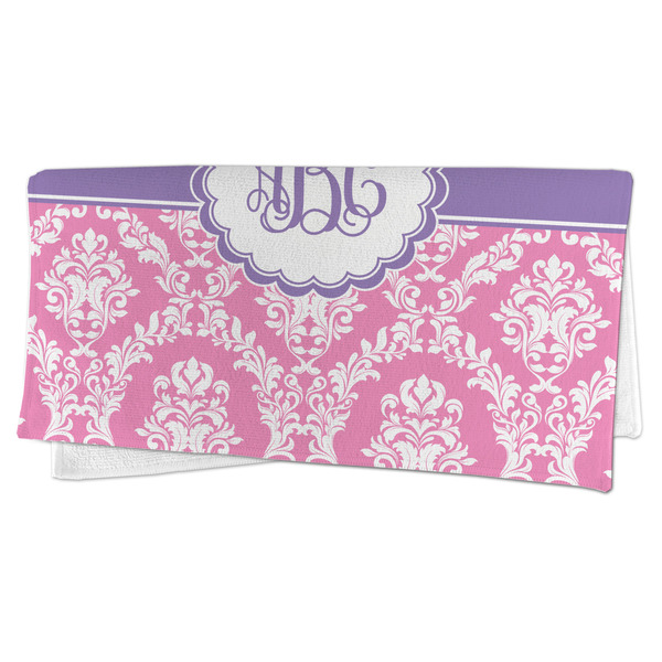 Pink & Purple Damask Microfiber Dish Rag - FOLDED (half)