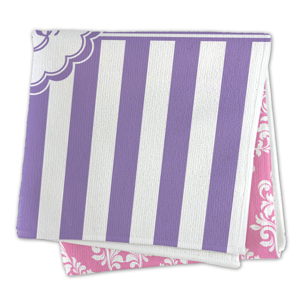 Pink & Purple Damask Microfiber Dish Rag - FOLDED (square)