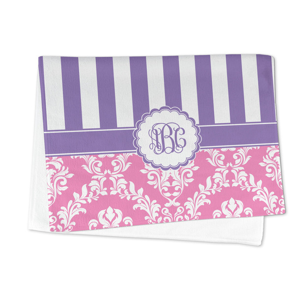 Pink & Purple Damask Microfiber Dish Towel - FOLDED HALF