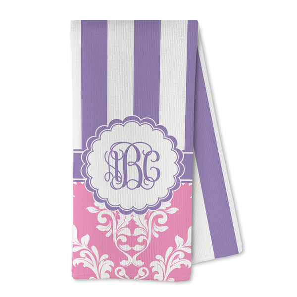 Custom Pink & Purple Damask Kitchen Towel - Microfiber (Personalized)
