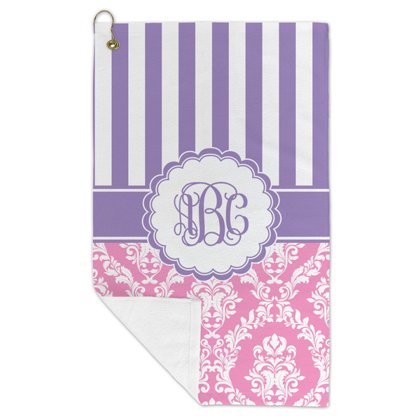 Pink & Purple Damask Microfiber Golf Towels - FOLD