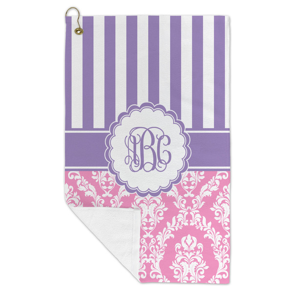 Pink & Purple Damask Microfiber Golf Towels - FOLD