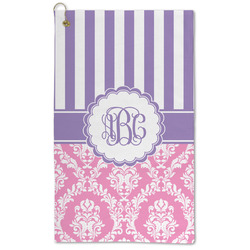 Pink & Purple Damask Microfiber Golf Towel - Large (Personalized)