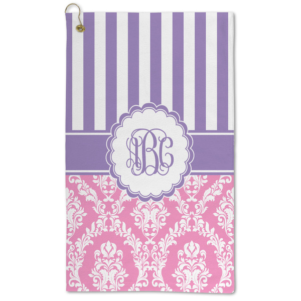 Custom Pink & Purple Damask Microfiber Golf Towel - Large (Personalized)