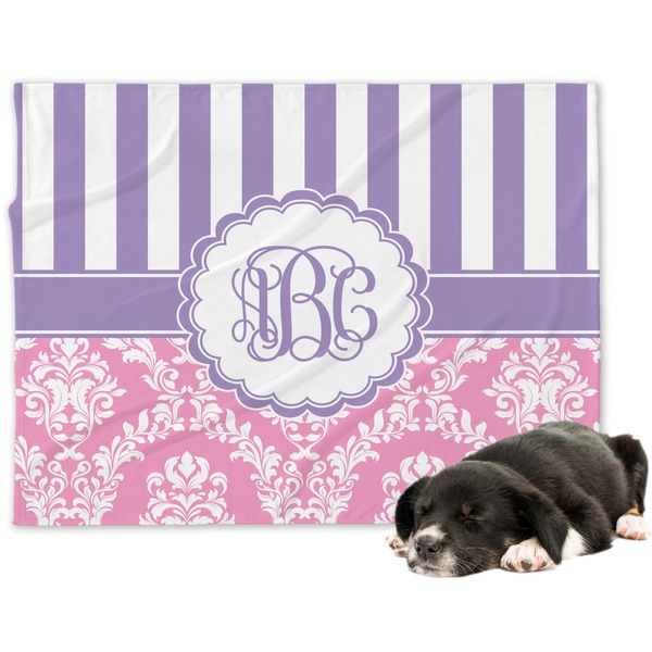Custom Pink & Purple Damask Dog Blanket - Large (Personalized)