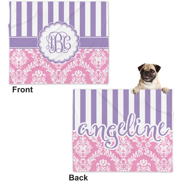 Pink & Purple Damask Microfleece Dog Blanket - Large- Front & Back