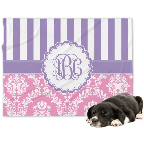Custom Pink & Purple Damask Dog Blanket - Regular (Personalized)