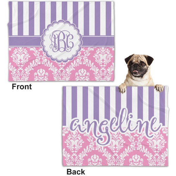 Pink & Purple Damask Microfleece Dog Blanket - Regular - Front & Back