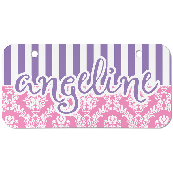Custom Pink & Purple Damask Mini/Bicycle License Plate (2 Holes) (Personalized)