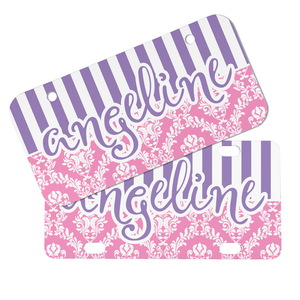 Pink & Purple Damask Mini License Plates - MAIN (4 and 2 Holes)
