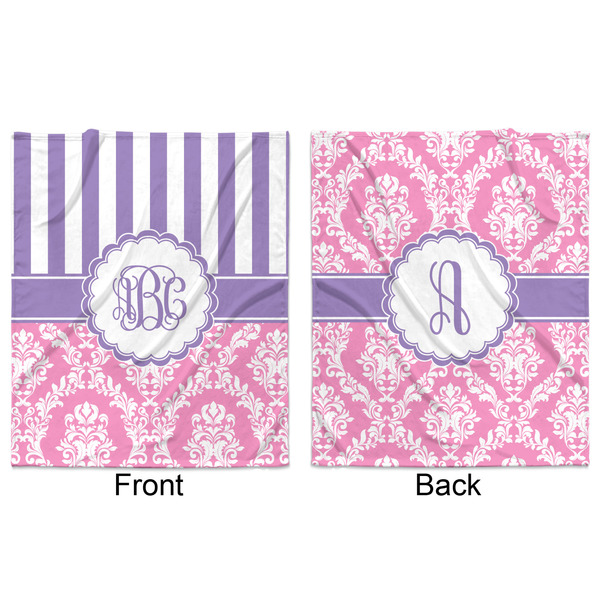 Pink & Purple Damask Minky Blanket - 50"x60" - Double Sided - Front & Back
