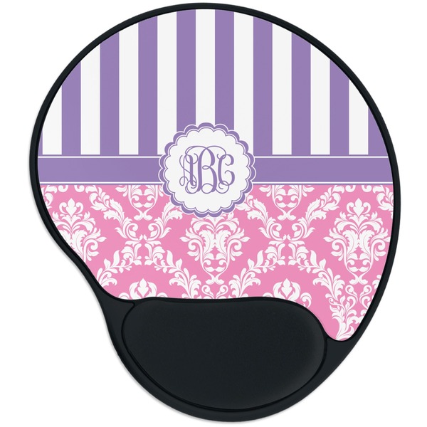 Custom Pink & Purple Damask Mouse Pad with Wrist Support
