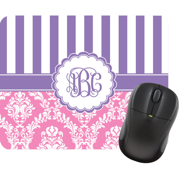 Custom Pink & Purple Damask Rectangular Mouse Pad (Personalized)