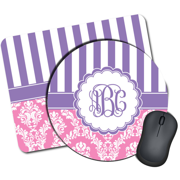Custom Pink & Purple Damask Mouse Pad (Personalized)
