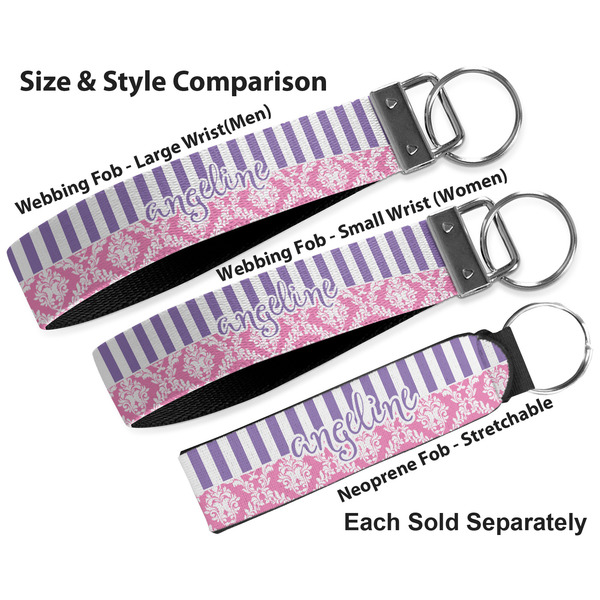 Pink & Purple Damask Multiple Key Ring comparison sizes