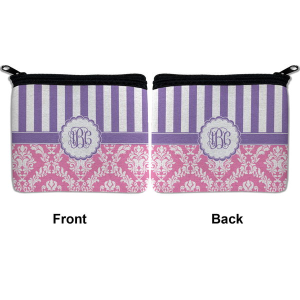 Pink & Purple Damask Neoprene Coin Purse - Front & Back (APPROVAL)