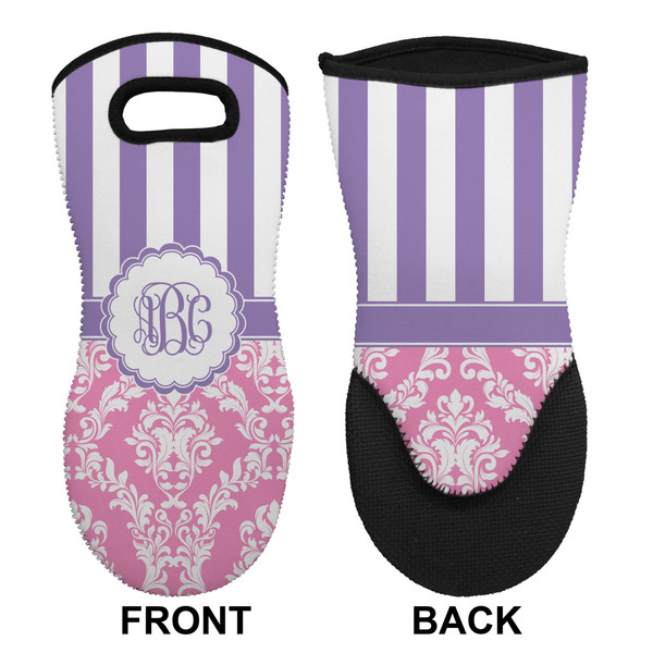 Pink & Purple Damask Neoprene Oven Mitt (Front & Back)