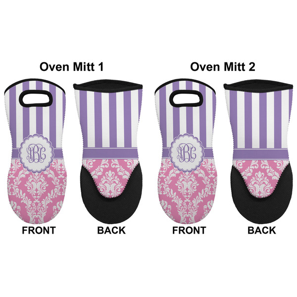 Pink & Purple Damask Neoprene Oven Mitt - Set of 2 - Approval