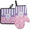 Pink & Purple Damask Oven Mitt & Pot Holder Set w/ Monogram
