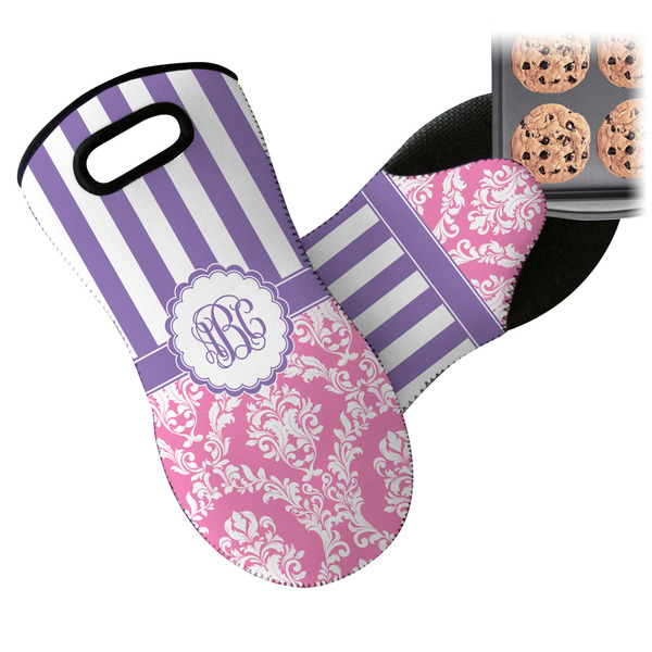 Pink & Purple Damask Neoprene Oven Mitt