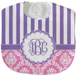 Pink & Purple Damask Velour Baby Bib w/ Monogram