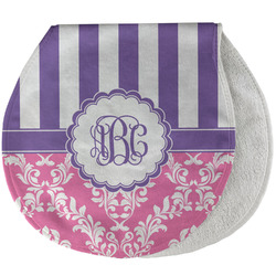 Pink & Purple Damask Burp Pad - Velour w/ Monogram