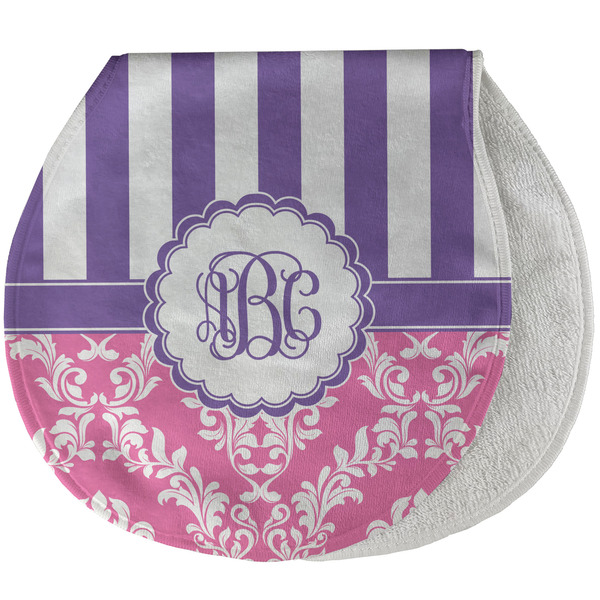 Pink & Purple Damask New Baby Burp Folded