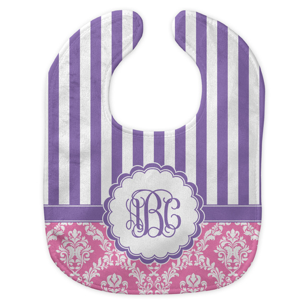 Pink & Purple Damask New Bib Flat Approval
