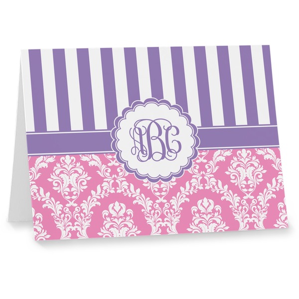 Custom Pink & Purple Damask Note cards (Personalized)