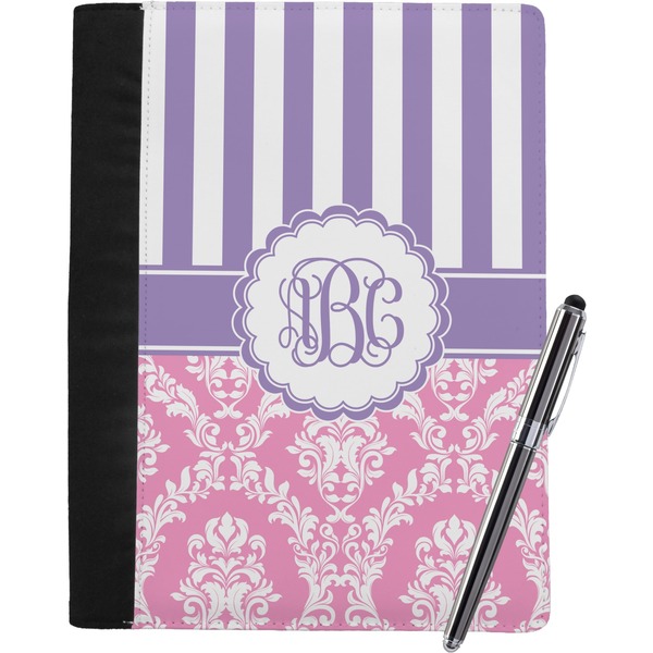 Custom Pink & Purple Damask Notebook Padfolio - Large w/ Monogram