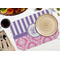Pink & Purple Damask Octagon Placemat - Single front (LIFESTYLE) Flatlay