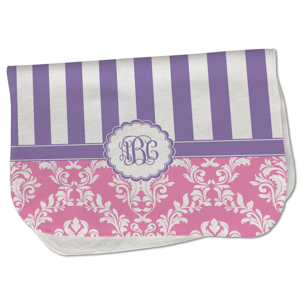 Custom Pink & Purple Damask Burp Cloth - Fleece w/ Monogram