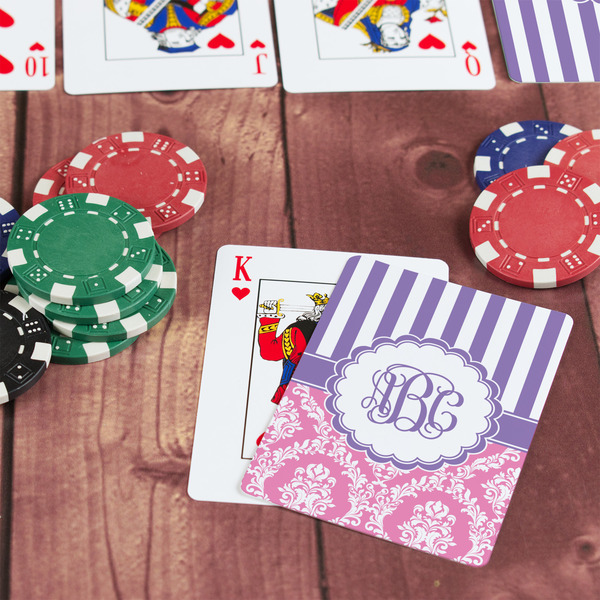 Pink & Purple Damask On Table with Poker Chips