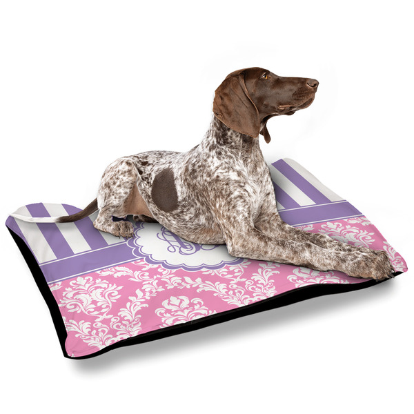 Pink & Purple Damask Outdoor Dog Beds - Large - IN CONTEXT