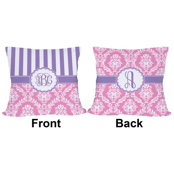 Pink & Purple Damask Outdoor Pillow - 18x18