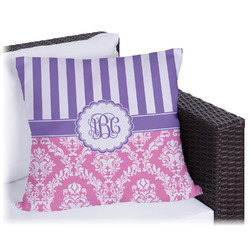 Pink & Purple Damask Outdoor Pillow (Personalized)