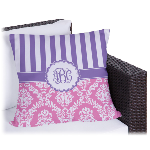 Custom Pink & Purple Damask Outdoor Pillow - 20" (Personalized)