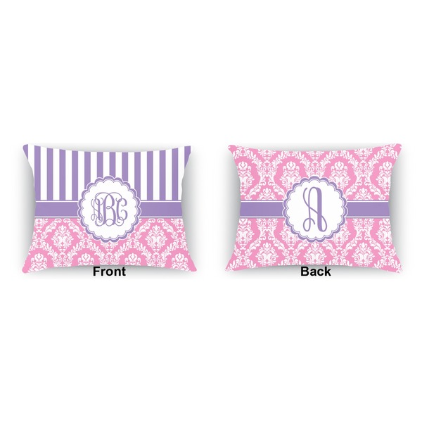 Pink & Purple Damask  Outdoor Rectangular Throw Pillow (Front and Back)