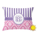Pink & Purple Damask Outdoor Throw Pillow (Rectangular) (Personalized)
