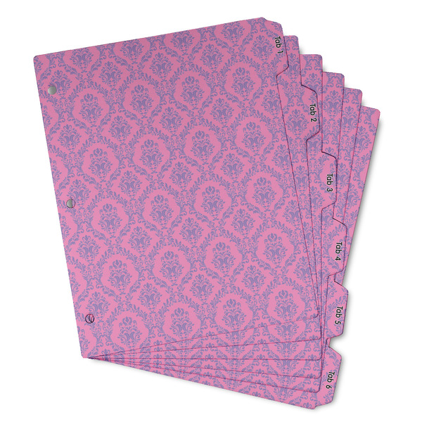 Custom Pink & Purple Damask Binder Tab Divider - Set of 6 (Personalized)
