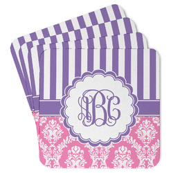 Pink & Purple Damask Paper Coasters w/ Monograms